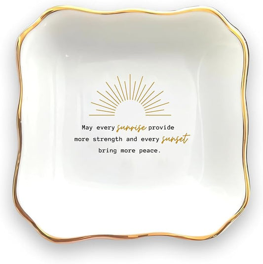 HatafaFurni Ring Dish for Uplifting Sympathy or Grief Gift, Sympathy Dish for Loss of Loved One, Grieving Gift for Women, May Every Sunrise Provide More Strength, Ceramic Ring Dish Holder Jewelry Dish