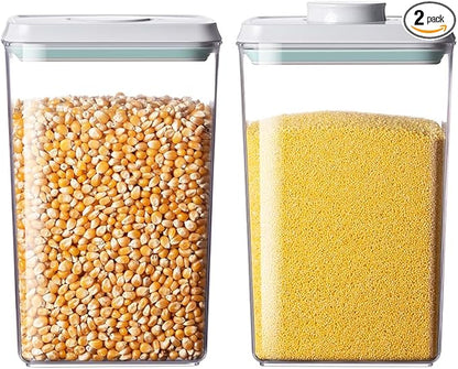 Food Storage Containers with Lids,2.9Qt 2Pcs Airtight Pop Food Storage Containers, BPA-Free Stackable Kitchen Pantry Organizers and Storage, One Button Opening Flour and Sugar Container Sets
