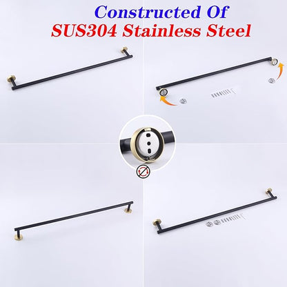 GERZWY Stainless Steel 33 Inch Towel Bar Black Towel Rack Wall Mounted Towel Rail Towel Rod for Bathroom (Black & Gold) AG1101C85-BD