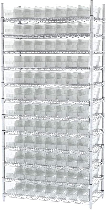 Akro-Mils 30128 Plastic Shelf Bins, Heavy Duty Storage Bins for Garage, Closet, and Drawer Organization, 18-Inch x 4-Inch x 4-Inch, Clear, 12-Pack