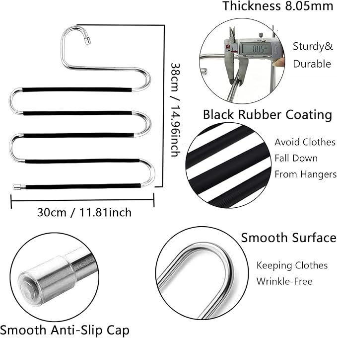 Skroad Pants Hangers Space Saving,3 Pack S-Type Non-Slip Stainless Steel Clothes Pants Hangers Closet Organizers and Storage, Closet Organizer Hanger Organizer for Scarf Jeans Trousers Towels Leggings