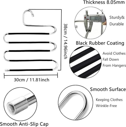 Skroad Pants Hangers Space Saving,3 Pack S-Type Non-Slip Stainless Steel Clothes Pants Hangers Closet Organizers and Storage, Closet Organizer Hanger Organizer for Scarf Jeans Trousers Towels Leggings