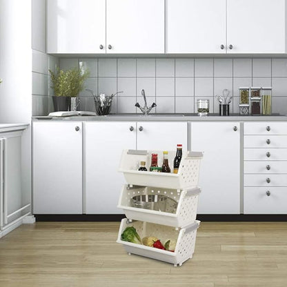 4-Pack White Stackable Storage Basket, Stacking Kitchen Organizer Bins