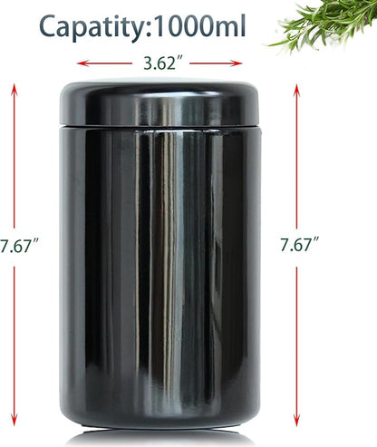 Black Glass Airtight Storage Container Jar 1000ml 2 Oz with UV Protection for Spice Coffee