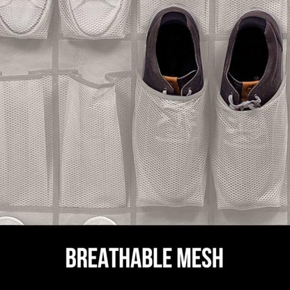 GORILLA GRIP Over the Door Shoe Organizer, 24 Large Breathable Mesh Pockets, Space Saving Hanging Storage Holder, Closet Rack Hanger Holds Up to 40 lbs, Hangs on Closets for Shoes, Accessories, Linen