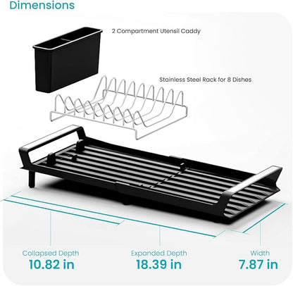Home Zone Living Small Collapsible Dish Drying Rack for RVs and Small Kitchens with Adjustable Length and Utensil Caddy