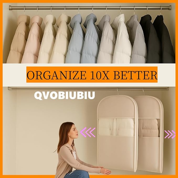 Space Saving Hanging Garment Bag with Self Compression Zipper, Suit Cover Bags, Heavy Duty Jackets & Parkas Storage, Dust Cover, Closet Organizer for Storage (Pink,3PCS(M+L+XL))