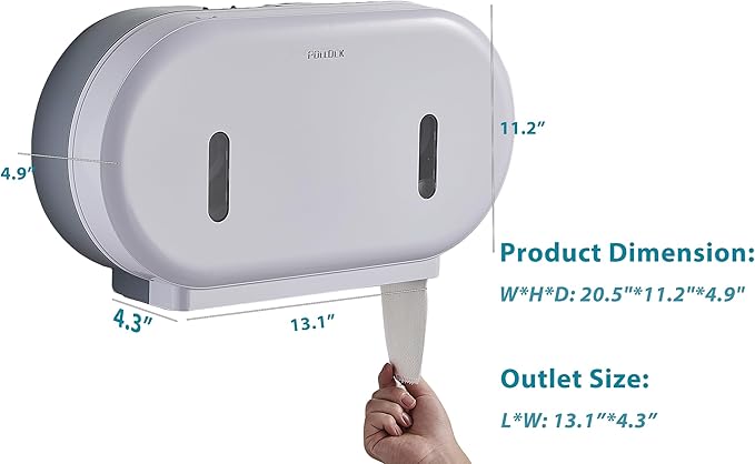 Toilet Paper Towel Roll Dispenser - Horizontal Modunful Wall Mount Jumbo Double Roll Paper Holder White