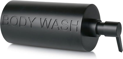 Indecor Home Matte Black Body Wash Dispenser Luxurious Refillable Pump Bottle with Embossed Text, Durable Construction for Bathroom and Shower