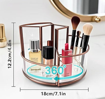 360° Rotate Makeup Brush Holder, Makeup Organizers Countertop, Perfume Tray, Bathroom Organizer and Storage for Eyeliner,Lipstick, Lazy Susan Organizer for Vanity Cabinet Dresser Bathroom (Brass)