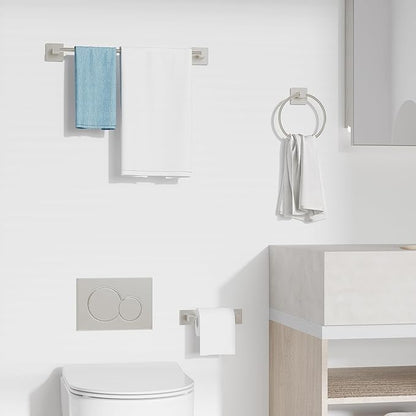 RUACQ 3 Pieces Bathroom Hardware Set, SUS 304 Stainless Steel Toilet Paper Holder, Towel Ring, 18-inch Towel Bar Set, Wall Mounted, Heavy Duty(Brushed Nickel)