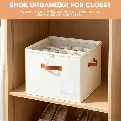 NVGSN Shoe Organzier for Cloest - 2pack Adjustable Shoe Storage Box Fits 8-16 pairs with Pop-Up dividers,17''*17''*12.5'' Space Saver shoe Box organizer with Clear Dust Cover