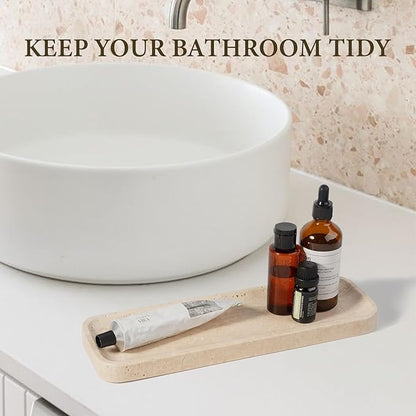 Koville Marble Tray, 12"x4" Marble Vanity Tray for Bathroom Kitchen Countertop Sink, Natural Stone Tray for Home Decor, Decorative Rectangular Narrow Catchall Tray for Jewelry Perfume