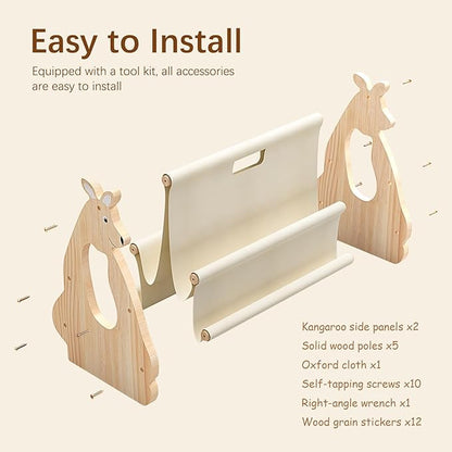 Double Sided Kids Bookshelf –2 Tier Portable Toddler Bookshelf,Book Shelf for Kids Rooms & Playroom,Wooden Montessori Baby Bookshelf,Toddler Book Display Shelves (Nature, Kangaroo)
