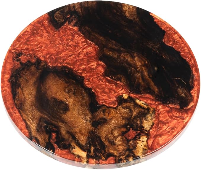 Handmade Reversible 16" Wood and Epoxy Resin Lazy Susan, Turntable for Kitchen Countertop, Rotating Display Stand, Organizer and Storage for Dining Table, Cup Board, Home Decor (Red)