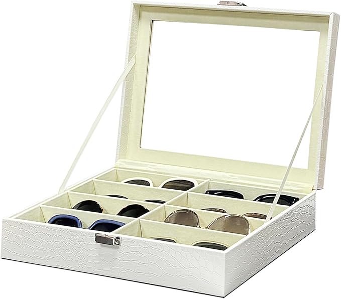 UnionBasic 8-slot Sunglasses Glasses Organizer Collector Storage Case, Croco White