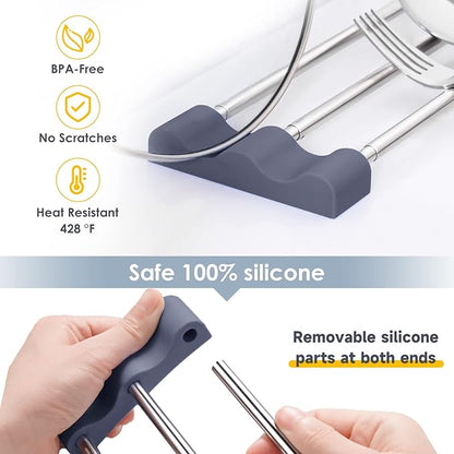 Tomorotec Adjustable Over-The-Sink Kitchen Rack for Dishcloths, Sponges, Bottles and Brushes - Heat-Resistant Stainless Steel with Slim, Expandable Design and Multifunctional Silicone Holder