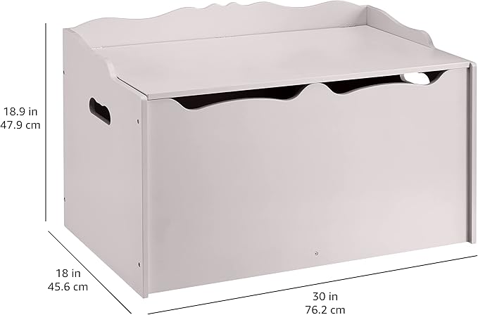 Amazon Basics Kids Wooden Toy Storage Chest with Safety Lid, Spacious Organizer for Bedroom, Gray, 30" x 18" x 19"