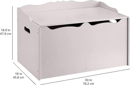 Amazon Basics Kids Wooden Toy Storage Chest with Safety Lid, Spacious Organizer for Bedroom, Gray, 30" x 18" x 19"