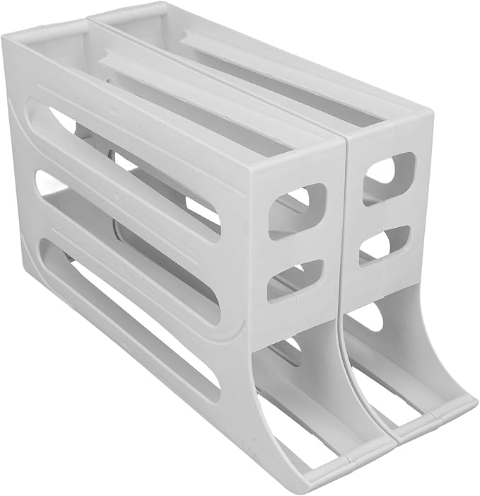 Aramox Auto Rolling Egg Dispenser Automatic Rolling Holder Organizer 2 Pack 4 Tier Space Saving Refrigerator Container Holds 60 Eggs with Non Slip Feet for Kitchen Fridge (White)