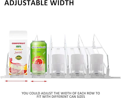 ONCHSH Drink Organizer for Fridge,Soda Can Drink Organizer for Refrigerator,Beer Pop Can Water Bottle Storage for Pantry,Width Adjustable Beverage Pusher Glide (White, 16.4" D - 5 Rows)