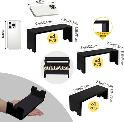 4 Set 12Pcs Black Display Riser Wood Risers Wooden Cupcake Display Stand 3Tiered Racks Perfume Display Dessert Food Stands for Vendors Event Party