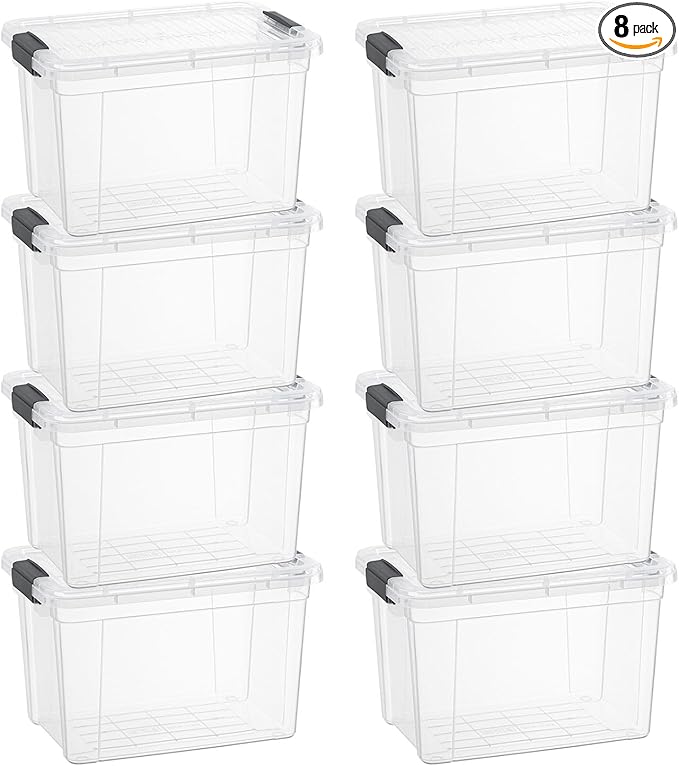 Superio Storage Bins with Lids- 8 Pack, 4.75 Qt Clear Boxes for Organizing, Stackable Plastic Containers- BPA Free, Non-Toxic, Odor Free, Organizer for Home, Office, Dorm