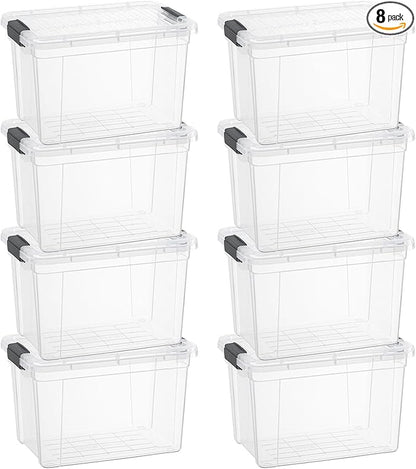 Superio Storage Bins with Lids- 8 Pack, 4.75 Qt Clear Boxes for Organizing, Stackable Plastic Containers- BPA Free, Non-Toxic, Odor Free, Organizer for Home, Office, Dorm