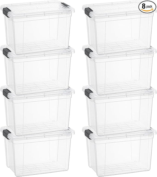 Superio Storage Bins with Lids- 8 Pack, 4.75 Qt Clear Boxes for Organizing, Stackable Plastic Containers- BPA Free, Non-Toxic, Odor Free, Organizer for Home, Office, Dorm