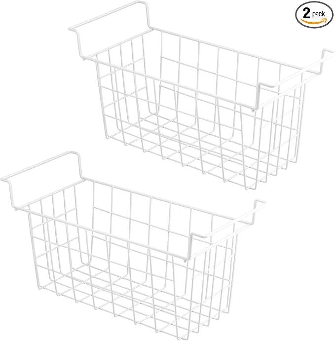 Chest Freezer Baskets 15.5 Inch, Chest Freezer Organizer Bins Metal Wire Storage Baskets with Hanging Handles for Deep Freezer, Set of 2
