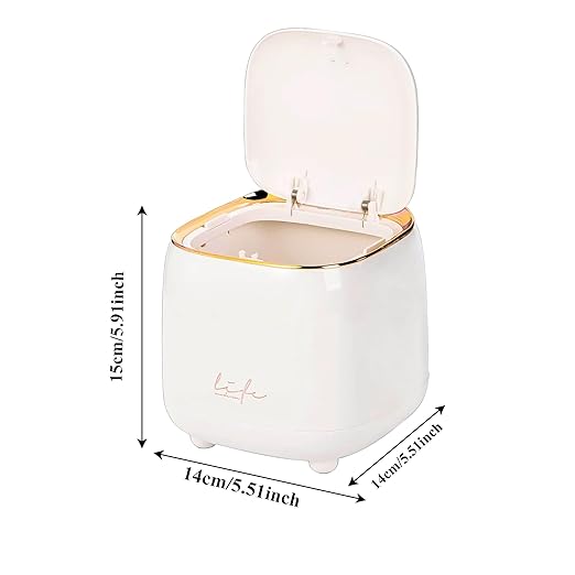 Countertop Trash Can, Garbage Can with Press Type Lid, 2.2 L/0.6 Gal Mini Trash Tin with 60 PCS Garbage Bags for Vanity Office Kitchen Bedroom Bathroom, 5.5" (White)