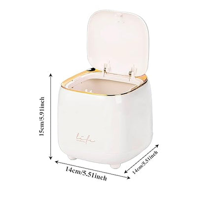 Countertop Trash Can, Garbage Can with Press Type Lid, 2.2 L/0.6 Gal Mini Trash Tin with 60 PCS Garbage Bags for Vanity Office Kitchen Bedroom Bathroom, 5.5" (White)