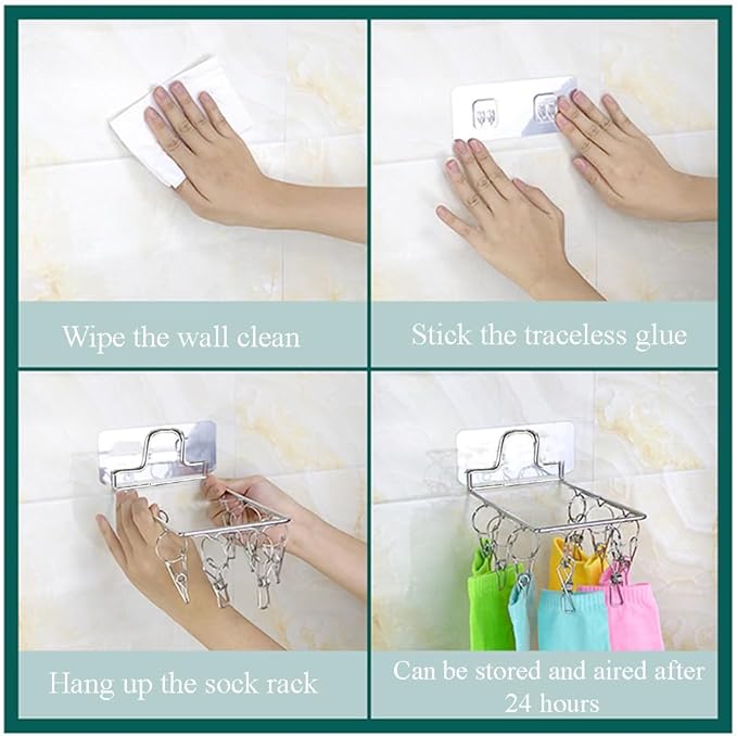 Wall Hanging Folding Socks Clip, Bathroom Balcony Folding Clothes Hanger,Sock Hanger for Drying Towel Bra Underwear Sock Clip,10 Clips