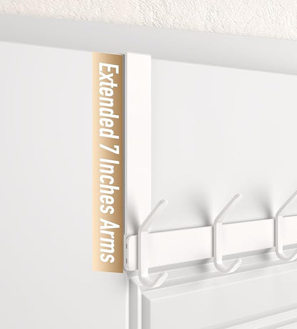 KitchLife Over The Door Hooks Hanger with 7 inches Extended Arms, Fit for 1-3/4" Doors, J18U, Thickened Bathroom Towel Rack Organization, 1 Pack Double-Hook, Glossy White