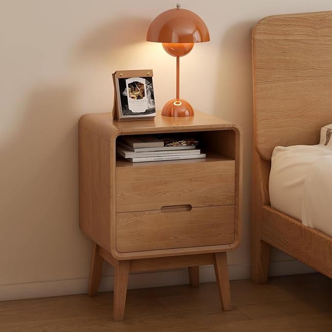 Vadisun Solid Wood Nightstand Set of 2, Mid Century Modern Nightstand with Drawers, Natural Wood Nightstand with Storage, Wooden Night Stand, Small Nightstands, Bedside Table for Bedroom(23.23" H)