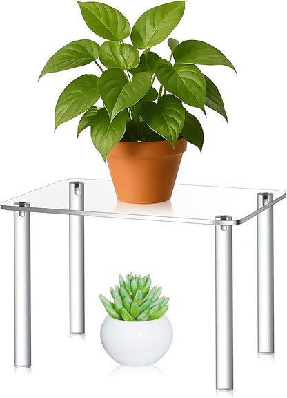 1 Pcs 12 Inch Acrylic Risers Display Stands Rectangular 4-leg Acrylic Plant Stand, 6mm Thick Clear Shelf Riser Display Stands for Decor Collectibles Figures and Item Photography