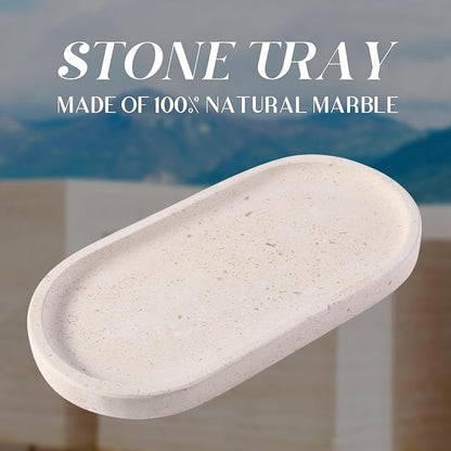 Koville Natural Marble Tray for Bathroom, Vanity Decorative Marble Trays for Countertop Organizer, Catchall Trays for Perfume, Candles, Jewelry, Stone Tray for Decor(Moca Crema Yellow)