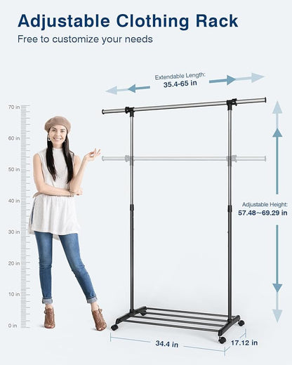 Whitmor Heavy Duty Adjustable Garment Rack-Rolling Clothes Organizer, Black and Chrome