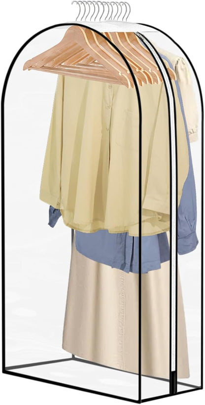 40" Long Clear Garment Bag for Hanging Clothes with Zippers, 10" Gusseted Hanging Plastic Clothes Cover for Suit, Coat, Dress, Shirt