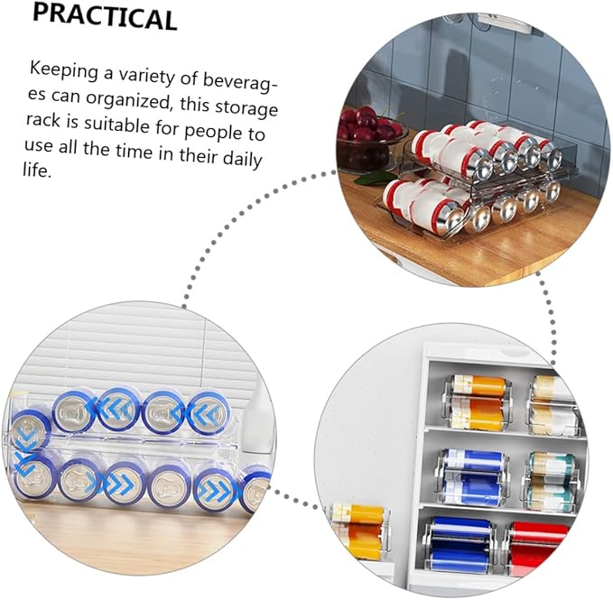 Mobestech Beverage Can Dispenser Clear Soda Storage Rack Double Organizer for Refrigerator Efficient Drink Holder for Pantry Space Saving Canned Drinks Storage
