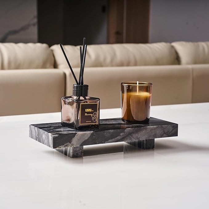 Natural Marble Tray Pedestal Stand, Modern Marble Riser for Decor Display, Soap Dispenser Holder for Bathroom, Kitchen, Home Decor