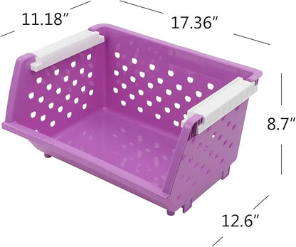 Stackable Storage Bins for Pantry, 4-Pack Open Front Stacking Basket, Muti-Purpose Organizer for Vegetable Fruit