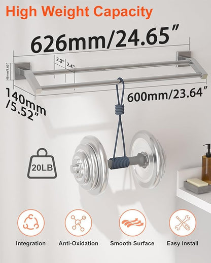 Alise Bath Double Towel Bars Towel Racks for Bathroom,Wall Mount Towel Holder Heavy Duty SUS304 Stainless Steel Towel Hanger Towel Rail,Brushed Nickel,24 Inch