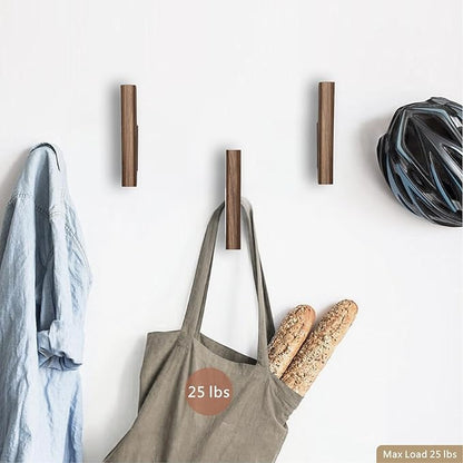Wood Wall Hooks 4 Pack Coat Hooks Wall Mount Walnut Wooden Hooks for Hanging Hat, Bag, Backpack, Rustic Coat Hooks for Wall, Wood Towel Hooks for Bathrooms and Entryway Hooks (Walnut, Light)