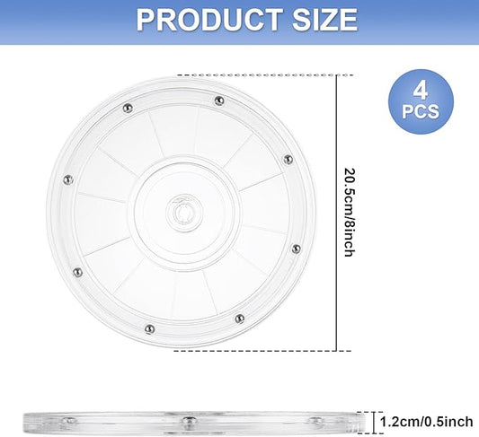 WOPPLXY 4 Pcs 8 Inch Lazy Susan Turntable Acrylic Ball Bearing Rotating Tray, Clear Turntable Organizer, Rotating Base Clear Acrylic Plates for Pantry, Cabinet, Spices, Makeup, (360˚ Rotation)