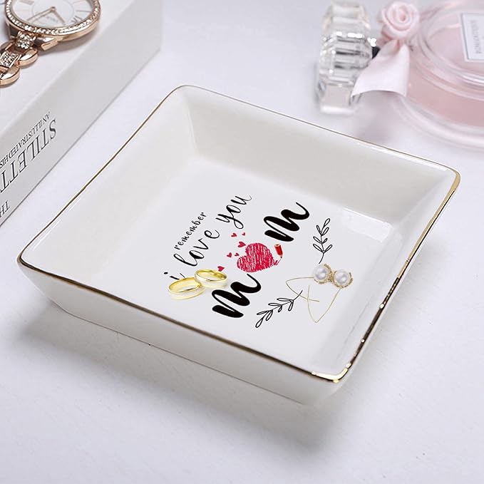 Tijeyi Gifts for Mom from Daughter Birthday Gift for Women Mothers Day Gifts Fun Presents Moms Grandma Sister in Law Best Jewelry Dish Unique Trinket Tray Ring Holder, Remember I Love You Mom