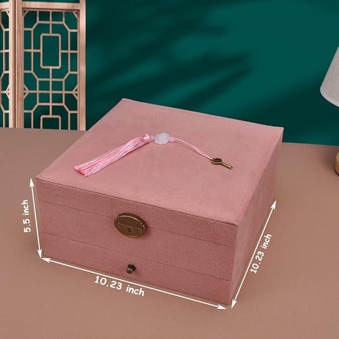 Jewelry Organizer 5 Layers Velvet Square Jewelry Box Women Necklace Ear studs Display Bangles Large Jewelry Storage Case Drawer GY306 (Pink)