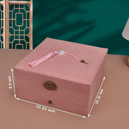 Jewelry Organizer 5 Layers Velvet Square Jewelry Box Women Necklace Ear studs Display Bangles Large Jewelry Storage Case Drawer GY306 (Pink)