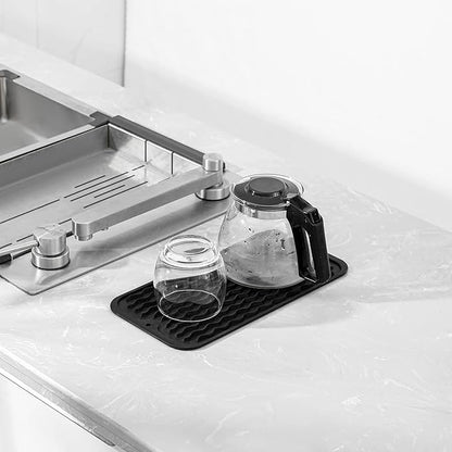 Silicone Dish Drying Mat for Multiple Usage,Easy clean,Eco-friendly,Heat-resistant Silicone Mat for Kitchen Counter or Sink,Refrigerator or Drawer Liner Black S 12 inches x 6 inches