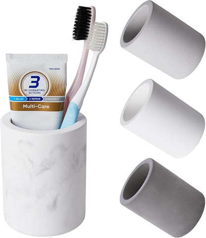 Drying Stone Toothbrush Holder, Diatomite Toothbrush Holders for Bathroom Counter, Quick Drying Electric Toothbrush and Toothpaste Holder Bathroom Organizer, Marble White